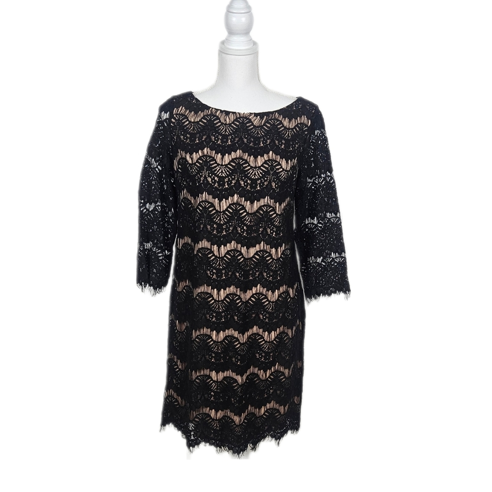 Jessica Howard Black Lace Dress Cocktail Semi Formal Nude Lined Womens 10